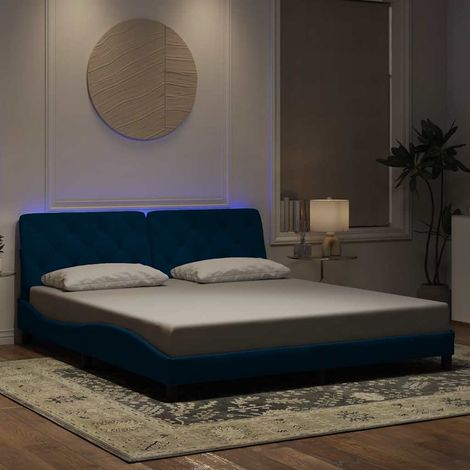 Cadre de lit avec LED sans matelas bleu 180x200 cm velours (1/5)