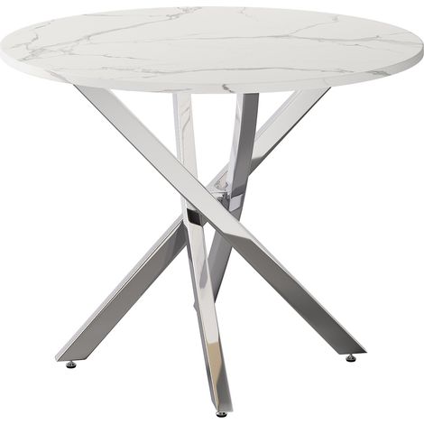 Runder Esstisch 80 x 80 x 75 cm Marmoroptik MDF und Metall Weiß/Silber (1/5)