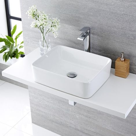 Lavabo da appoggio ceramica bianco forma rettangolare dimensioni 50x39x13 cm (1/3)