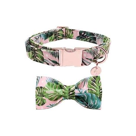 Hundehalsband mit abnehmbarer Fliege, rosa und grün, verstellbar, bequem, Größe L