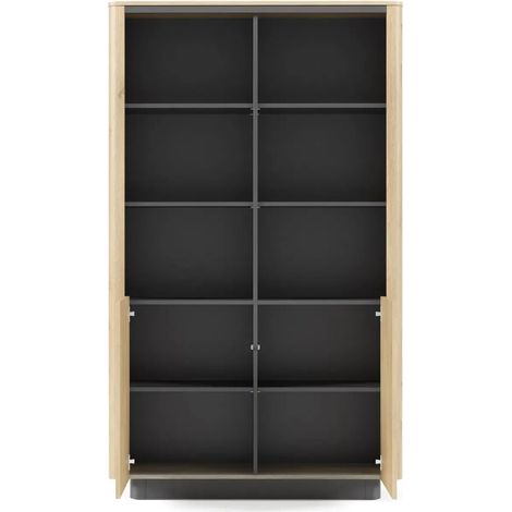 POPPY - Bibliothèque 113 cm effet chêne Cremona et noir - Chêne clair (1/5)