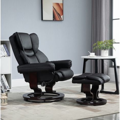 Fauteuil relax inclinable 80x79x100 cm pivotant simili cuir noir avec repose-pieds - CHICFURN (1/5)