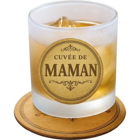 Verre dépoli cuvée de Maman avec sous-verre assorti (1/3)