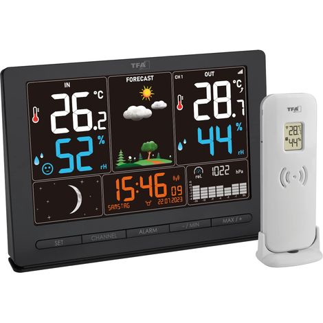 TFA Dostmann Wireless Weather Station Season 2, 35.1118.01, contrasmettitore esterno, fasi lunari, giorno della settimana in francese, nero