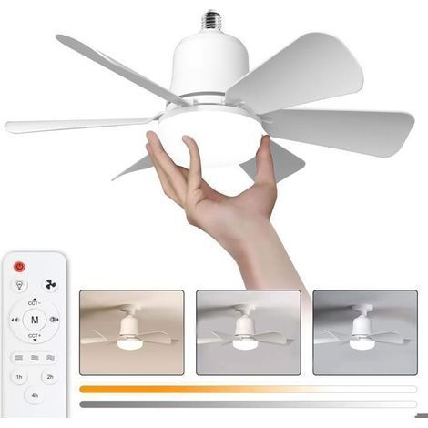 KLVGTIFS PU - 30-W-Deckenventilator, E27-Fassung, dimmbare LED, 3 Geschwindigkeitsstufen, 6 Flügel, geeignet für Schlaf- und Wohnzimmer (1/5)