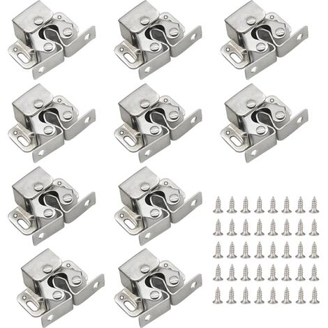 Lot de 10 loquets de porte à double rouleau, loquet de porte de caravane plaqué zinc pour armoires, portes de placard, 40 vis (1/5)