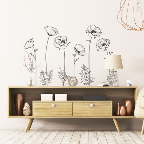Stickers muraux Sticker Mural Autocollant - FLEURS COQUELICOTS - adhésifs fond transparent - 80x80cm (1/5)