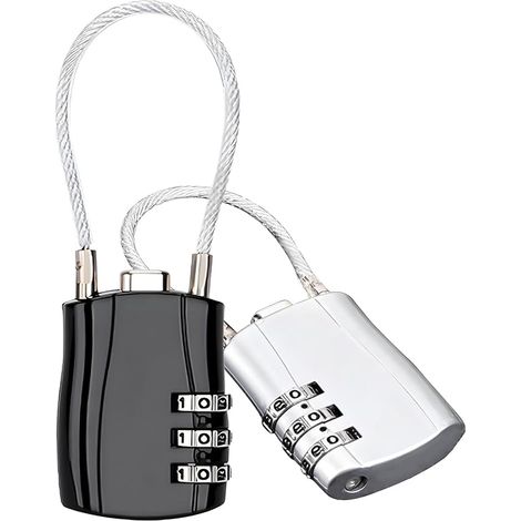 Serrure de coffre, paquet de 2, serrure de mot de passe de 3 Chiffres avec câble en acier flexible, approprié pour le coffre, sac à dos et sac de voyage, serrure (1/5)