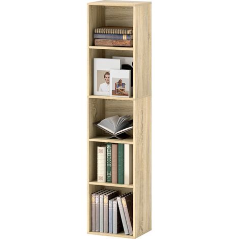 5-stöckiges Bücherregal mit verstellbaren Einlegeböden für Wohnzimmer, Schlafzimmer oder Büro. 30 x 24 x 133,5 cm. Natur (1/5)