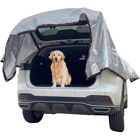 Filet D'Ombrage De Voiture Pour Chien,Filet En Aluminium,Filet Ombrageur De Protection Solaire,4X3M,Aluminium Réfléchissant,Protection Uv Stay Cool,Pour Voiture,Suv,Camping-Car, En Route,Camping (1/5)