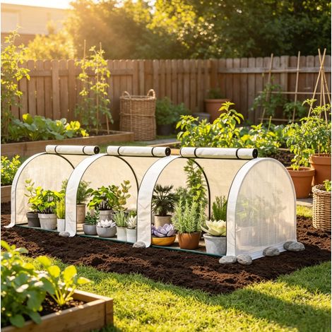 Túnel de cultivo 295 x 100 x 80 cm con 3 puertas con cremallera, blanco OKMYHOME (1/5)