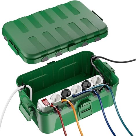 Boîte Protection Étanche IP54 Extra Large, Pour Multiprise Extérieure, Org. Câbles (6 Entrées/Sorties), Résistante UV/Pluie/Gel (Couleur:Vert) (1/5)
