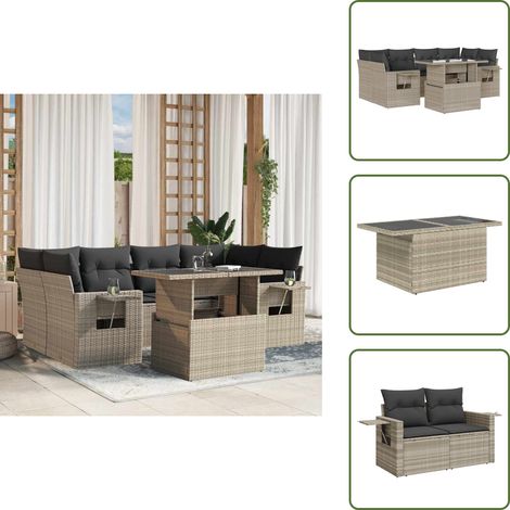 Cuscini per seduta - vidaXL Set Divani da Giardino 7pz con Cuscini Grigio Chiaro Polyrattan - Rattan PE
