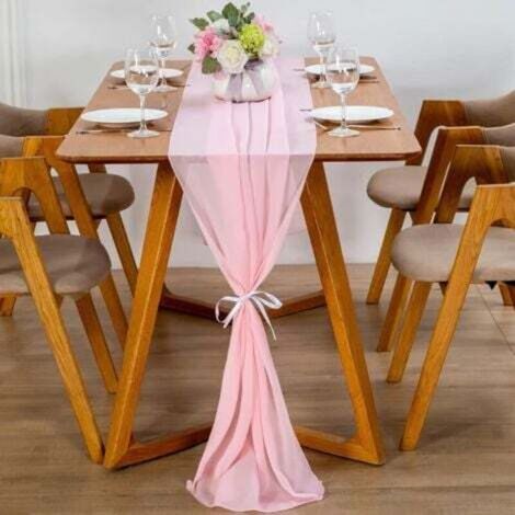 (Rosa) Runner da tavola moderno in chiffon - 70 x 305 cm - Lavabile - per matrimonio - Decorazione per la tavola - per matrimonio, anniversario