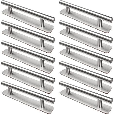10 Pièces Poignée de Meuble Autocollante, 128 mm Poignée de Cuisine en Acier Inoxydable, Poignée de Meuble Sans perçage, Pour armoire, cuisine, porte coulissante, porte de balcon (1/5)