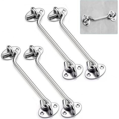 Lot de 4 loquets à crochet et œillet en acier inoxydable de 6in cm,Crochet de cabine robuste pour portes, portails, fenêtres, armoires,Comprend des vis de montage (1/5)