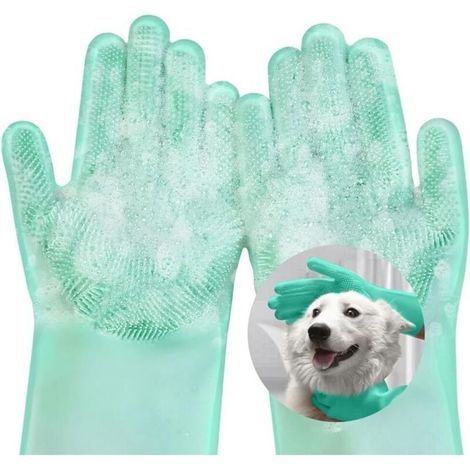 Gant de Toilettage pour Chien, Nettoyage et Massage en Silicone Souple, pour Bains de Chiots et Chatons, Cuisine, Voiture (Vert) (1/5)