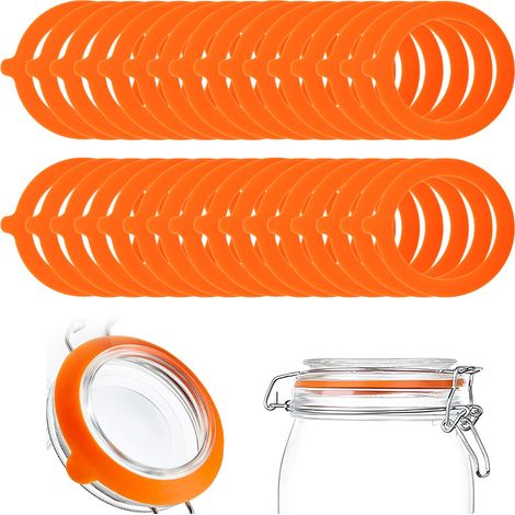 35 PCS Joint Bocaux, 95×70mm Joint de Bocal en Silicone Caoutchouc Bocaux à Bonbons Remplacement pour Couvercle à Pince en Verre (Orange) (1/5)