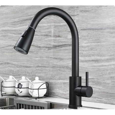 Kitchen faucet, 360° rotatable kitchen mixer with pull-out spray, 3 spray modes, sink faucet, stainless steel, black