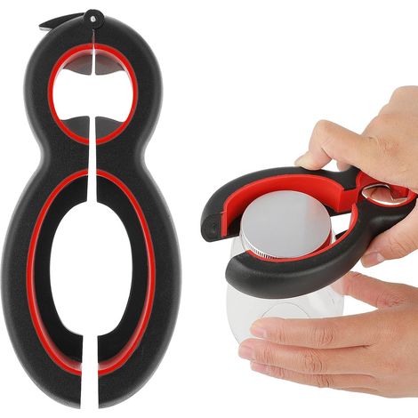 Ouvre bouteille six en un pour seniors multifonction pour bocaux et canettes outil de cuisine anti dérapant pour mains faibles (1/5)