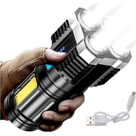 Lampe torche LED 4 cœurs super lumineuse rechargeable par USB Lampe multifonction pour camping COB [Classe énergétique A] (1/4)