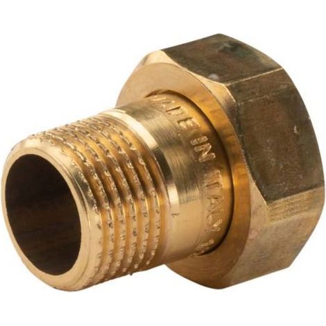 Messing Gewinde-Fitting Schaft flachdichtend mit Kappe 1/2"AG (DN 15) - 3/4"IG (DN 20) - schwere Ausführung