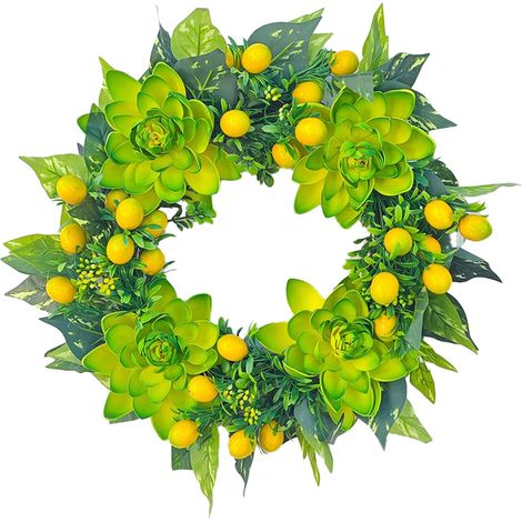 Couronne de citrons artificiels de 45 cm à suspendre à la porte, décoration d'été pour la maison, fête des mères (1/3)