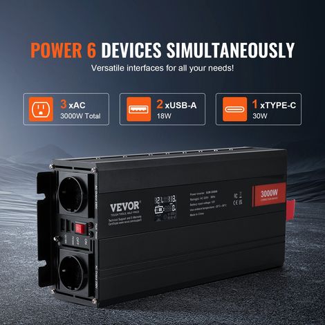 Onduleur à onde sinusoïdale modifiée - 3000 W CC 12 V à CA 230 V (1/5)