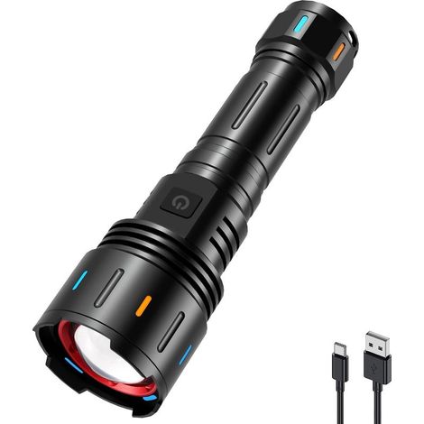 Wiederaufladbare Zoom-Taschenlampe F60, 6000 Lumen superhelle LED-Taschenlampe, 5 Zoommodi, wasserdichte taktische Taschenlampe (1/5)