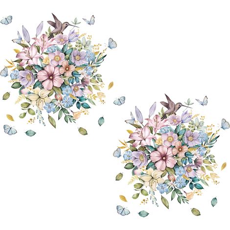 Lot De 2 Feuilles De Stickers Muraux En Pvc Pour Abattant De Toilette À Motif Floral Pour Décoration De Salle De Bain (1/5)