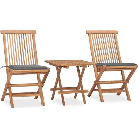 3-tlg. Garten-Essgruppe mit Kissen Klappbar Massivholz Teak