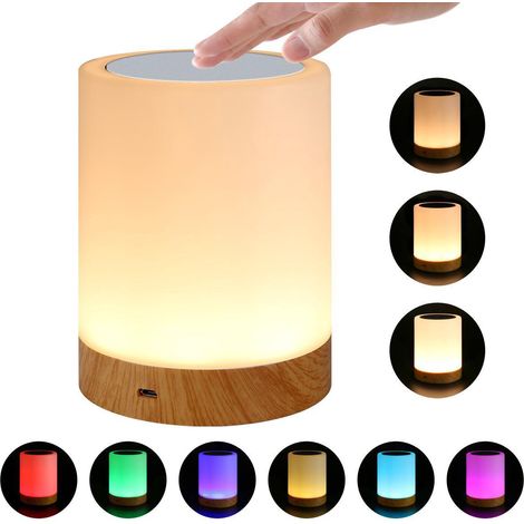 Veilleuse LED multicolore - Lampe de chevet, 7 couleurs, rechargeable par USB, veilleuse RGB à luminosité réglable par simple pression et télécommande pour chambre, bébé, salon (1/5)