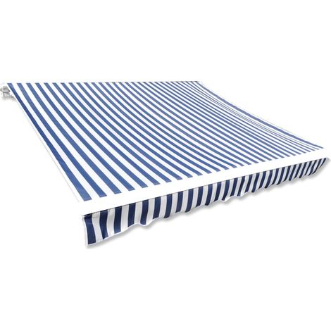 Tissu d'auvent Store extérieur de rechange pour balcon terrasse Bleu et blanc 6x3 m (Cadre non inclus) -FR97937 (1/5)