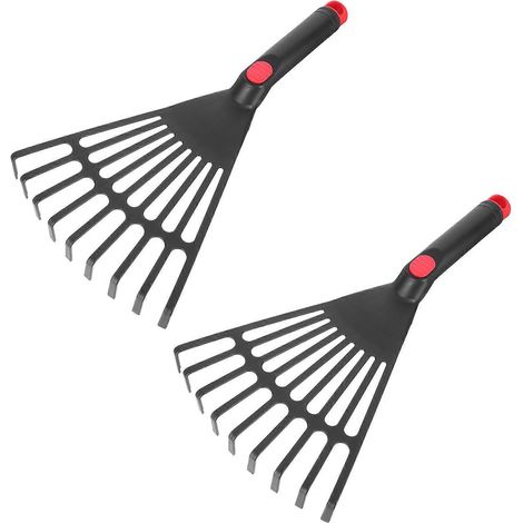 Lot de 2 petits râteaux de jardinage avec trou de suspension, outil de jardinage pour ramasser les feuilles. (1/5)