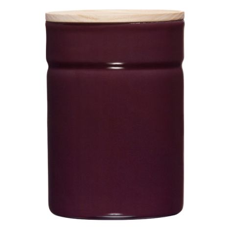 Riess Vorratsdose mit Eschenholzdeckel Ø8cm 0,49L Aubergine Emaille
