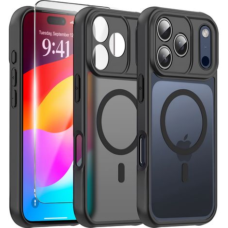 Funda para iPhone 17 Pro Max, acabado mate, compatible con MagSafe, color negro + protector de pantalla. (1/5)