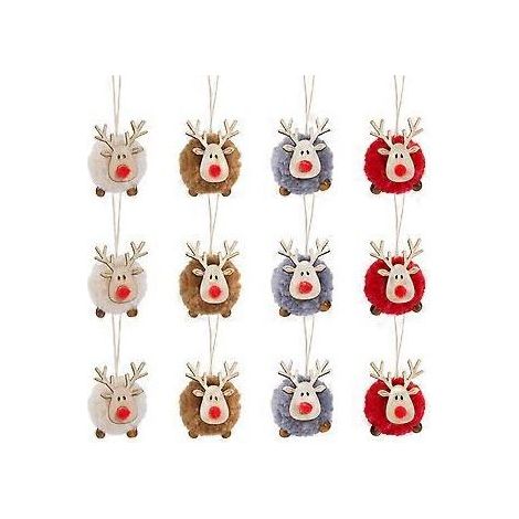Lot de 12 décorations de Noël en feutrine et bois en forme de rennes à suspendre - 4 couleurs. Adorables pendentifs en feutrine de laine et bois en forme de rennes pour sapin de Noël. (1/4)