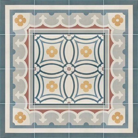Aelle - Carrelage sol / mur effet ciment motif floral coloré 20x20 cm - CAPRICE SAINT TROPEZ BORDURE - Vendu par boîte de 1 m² (1/3)