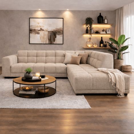 Ecksofa mit Lounge-Beige-Bouclé-Stoff Nova – rechts (1/4)