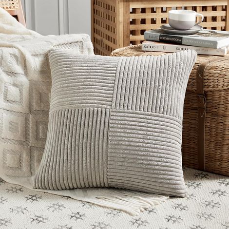 Lot de 1 Boho Housse de Coussin 40x40 Gris Neutre,à Motif Croisé Decoration Housses de Coussin en Velours Côtelé,Douillet Taie d'oreiller Housse Coussin Moderne pour Canapé Chambre Chaise Lit