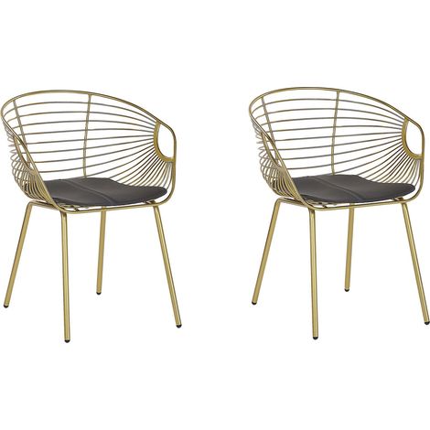 Set di 2 Sedie da Pranzo Design in Metallo Dorato Cuscino Ecopelle Hoback (1/5)