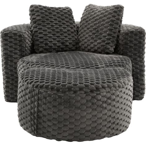 Sillón con Puff, Asiento Relax 360°, Diseño Ergonómico, Tela, Gris Oscuro (1/5)