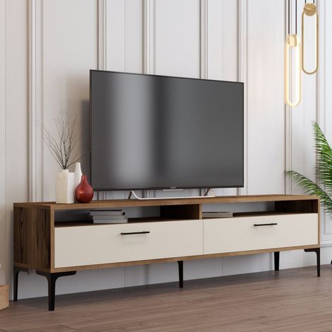 TV-Schrank Cantoira, 2 Regale, 2 Türen, 4 Fächer, 180x47x35h cm Cremeweiß (1/5)