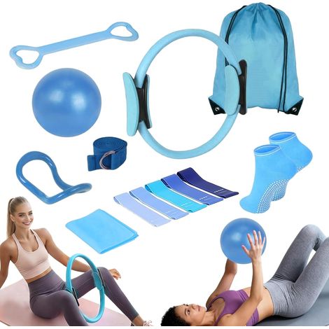 Pilates Set 13 Pieces Pilates Essential Kit with Yoga Ball, Pilates Ring, Resistance Band, Yoga Strap, Pilates Grip Socks, Pilates Set for Home, Ring