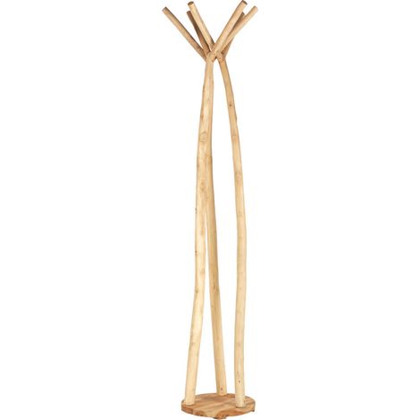 Porte-manteau 190 cm 4 accroches socle rond en bois teck clair – RAVI (1/5)