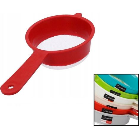 Colador de plástico con mango de 9,8 cm. Practico, mezcla de plásticos de colores. (1/3)