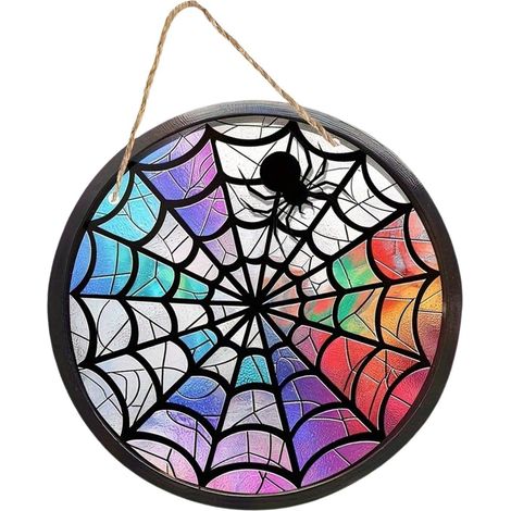 Décorations d'Halloween pour sapin : toile d'araignée en acrylique, attrape-lumière effrayant pour salon, mur, porte ou fenêtre (1/5)
