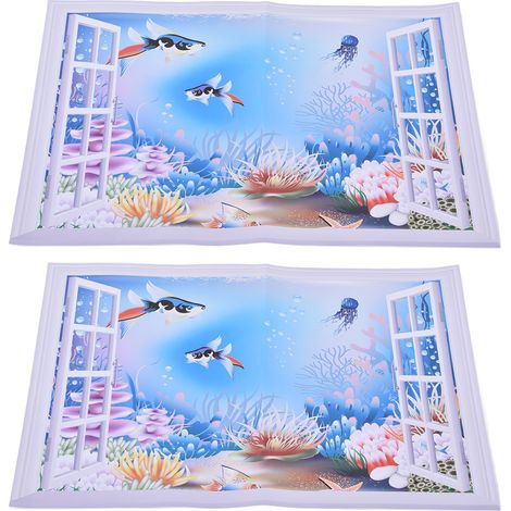 Lot de 2 stickers muraux 3D en PVC, motif monde sous-marin, pour chambre, salle de jeux ou salon. (1/5)