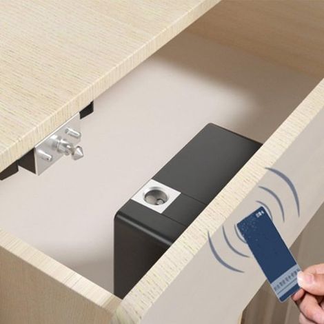 Serrure NFC intelligente – RFID et smartphone – Sans clé – Noir – Meuble et tiroir – Carte vierge incluse (1/5)