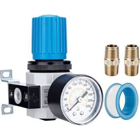 Regulateur D Air Comprime - 1/4 Pouces BSPP - Zinc Alliage - Pression Max 12 Bar - Manometre 0-16 Bar - 1 Unite (1/5)
